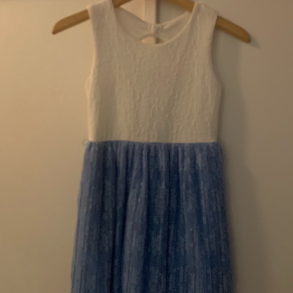 Girls sophisticated dress white top, blue bottom